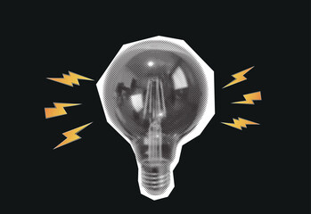 light bulb in trendy vintage style. Creative idea generation or brainstorm concept. Design element. Pop art Light bulb background