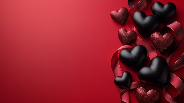 Valentine's Day hearts on red background; decorative;  backgrounds;  3d;  texture;  love;  gift;  celebration;  romantic
