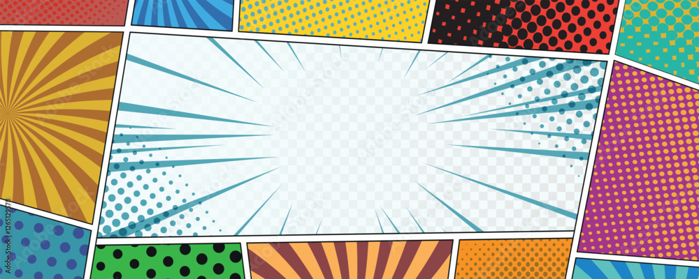 Poster collection of empty comic speech bubbles with halftone shadows. blank white speech bubbles of differ