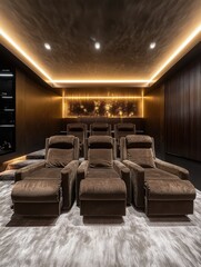 Luxurious home theater featuring plush seating and ambient lighting