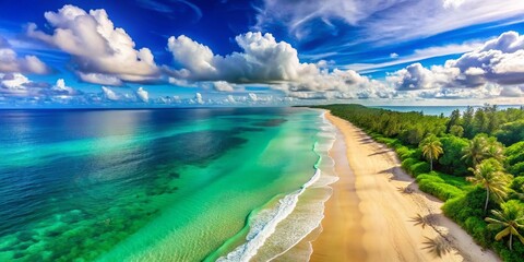 Obraz premium Serene Beach Landscape: Tranquil Sea, Soft Clouds, Blue Sky - Perfect Vacation Stock Photo