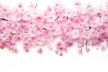 Fototapeta premium Studio isolated cherry blossoms in a dreamy panorama format set against a pure white background