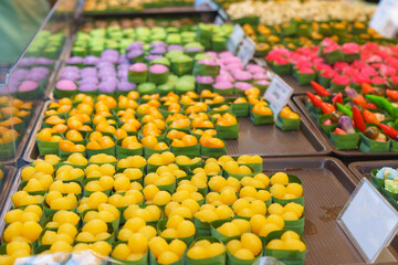 Assorted Thai Golden Desserts (Thong Yod & Thong Yip) in Banana Leaf Cups
