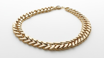 Obraz premium Classic gold herringbone necklace, smoothly arranged on a white background with soft lighting