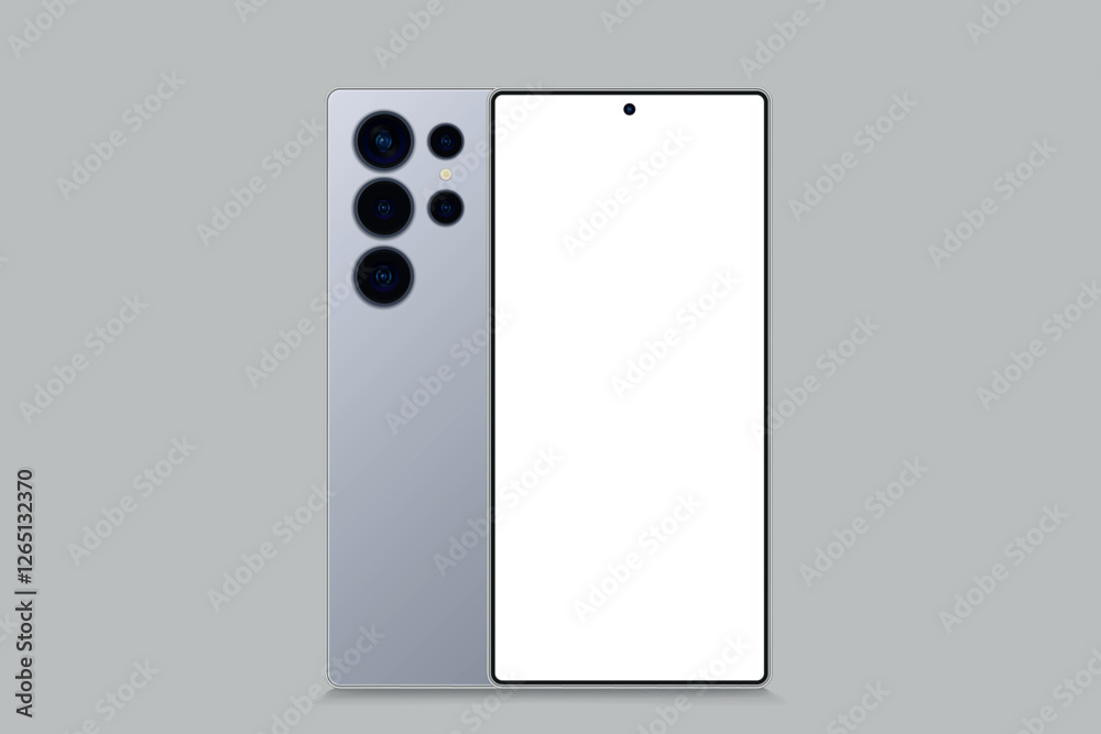 Aufkleber Modern smart phone device, trendy portable cellphone gadget with blank white screen and front view isolated on white background Smartphone front back view with camera layout for presentation