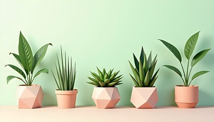 Obraz premium Geometric potted plants on pastel background