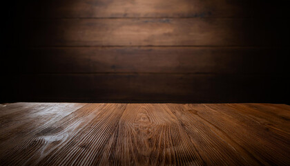 Empty dark brown wooden table for product presentation. Mock-up. - obrazy, fototapety, plakaty