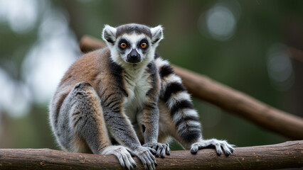 A charming lemur is positioned on a branch, observing the camera with keen attention