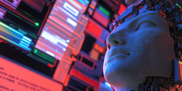 Digital Interface and Sculptured Human Face Composite