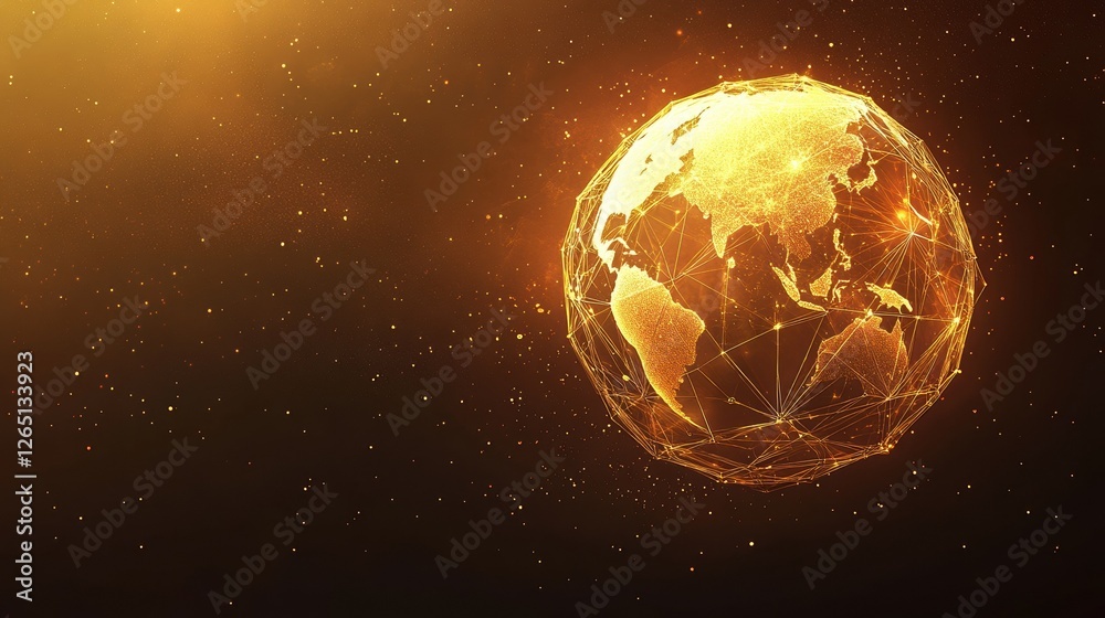 Poster blockchain technology futuristic hud background with world globe and blockchain polygon peer to peer