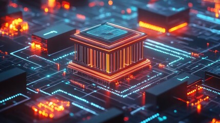 Obraz premium Futuristic technology background with glowing circuit board elements