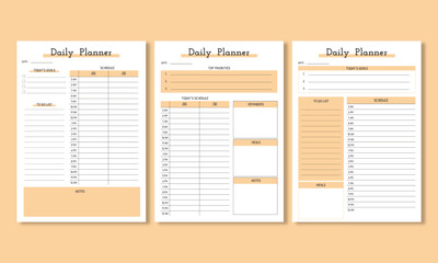 Modern Daily planner set Printable template A4 Vector Illustration