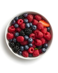 Nature's candy bowl.  A perfect mix of raspberries, blueberries, blackberries, and strawberries, offering a burst of antioxidants and a delightful visual feast