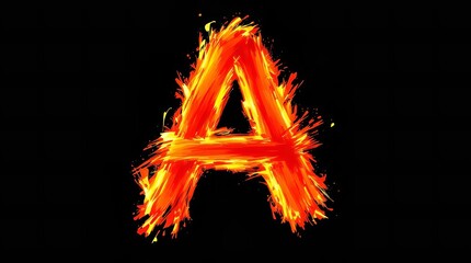 Fiery Letter A Image: Burning Alphabet Art, Hot Flames Font, Isolated on Black Background, High-Resolution Stock Photo