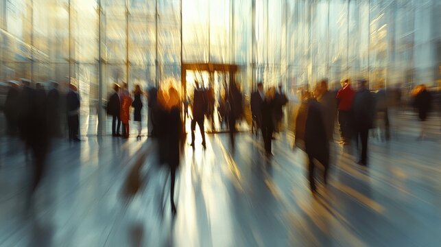 Group of people in business center, blurred image