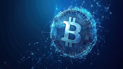 Blockchain technology futuristic hud background with world globe and blockchain polygon peer to peer network. Global cryptocurrency fintech business banner concept. Low poly design. Horizontal layout