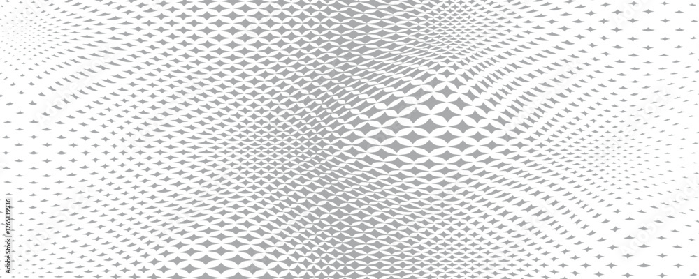 Poster Wave Grunge halftone gradient background. Wavy lines background. Halftone Pattern. Monochrome gradient halftone dots background.