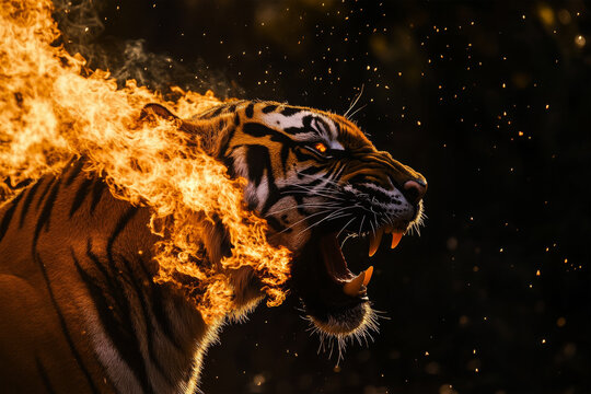 tiger fire on black background.