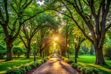 Obraz premium Serene Winding Path: Lush Green Park Scenic View - Stock Photo