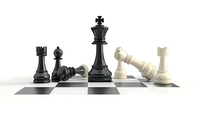 3D Render: Chess Endgame - Black King Triumphant AI Generated