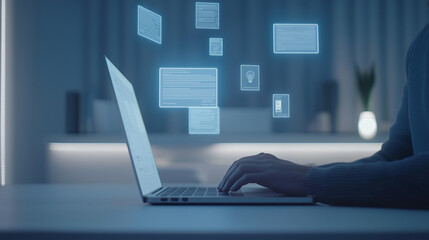 Futuristic KYC Verification Workspace with Holographic Icons