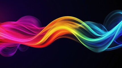 Colorful abstract wavy lines with rainbow gradient on dark background, colorful, colorful waves