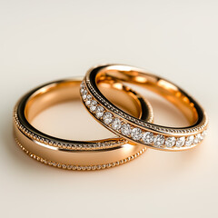 Elegant gold rings adorned with sparkling diamonds, perfect for symbolizing love.