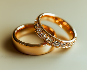 Elegant golden wedding rings, symbolizing love and commitment, beautifully crafted.