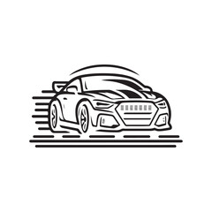 Obraz premium Car line icon. family car outline icon. Modern car sketch line silhouette rear view. Line art car logo design