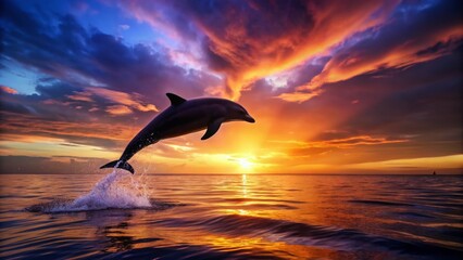 Silhouette of Dolphin Leaping at Sunset - Long Exposure Ocean Wildlife Photography