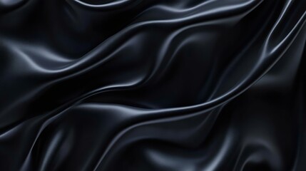 Fototapeta premium Sleek black satin fabric draped elegantly, showcasing smooth waves and luxurious texture. Perfect for fashion, interior design, and backgrounds.