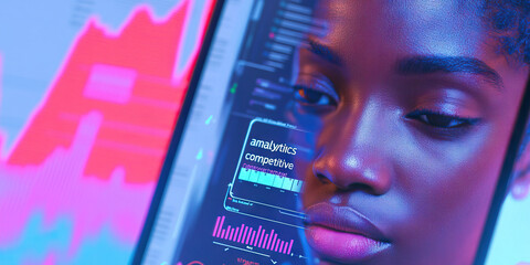 Woman's Face Overlaid on Data Analytics Screen