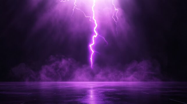 Abstract background - purple lightning shape. Black spotlight smoke stage entertainment background.