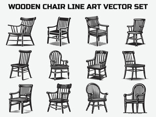 Wooden Chair Silhouette Illustration Black vector Set