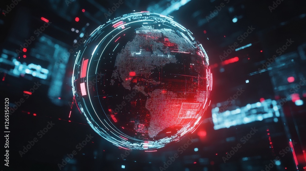 Poster blockchain technology futuristic hud background with world globe and blockchain polygon peer to peer