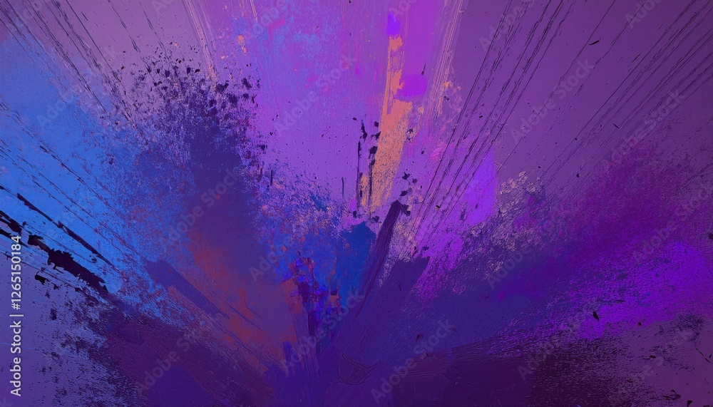 Poster abstract purple and blue paint splash with dynamic motion, artistic swirl pattern for modern wall de