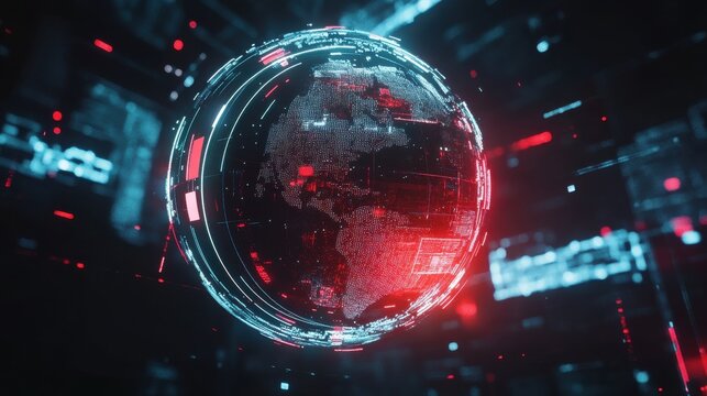 Blockchain technology futuristic hud background with world globe and blockchain polygon peer to peer network. Global cryptocurrency fintech business banner concept.