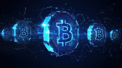 Blockchain technology futuristic hud background with blockchain polygon peer to peer network. Global cryptocurrency blockchain business banner concept.