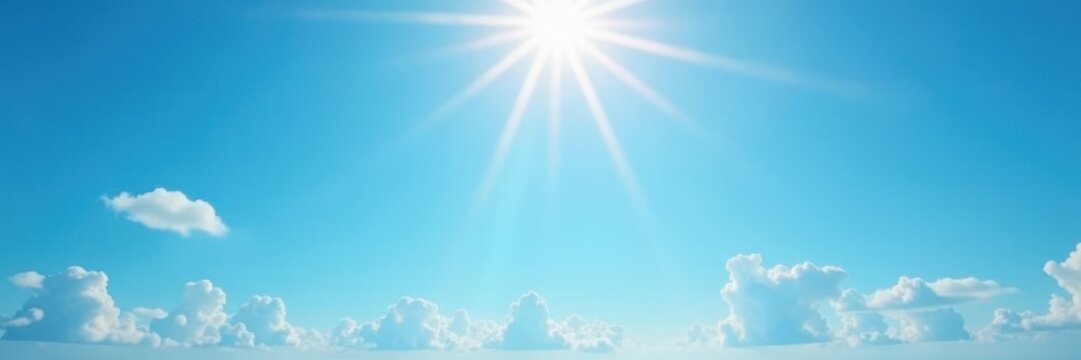 Azure sky with vibrant sun rays filtering through, sun, warm