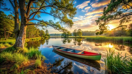 Obraz premium Morning Rickets Reserve Denmark Canoes Tall Trees Scenic Landscape