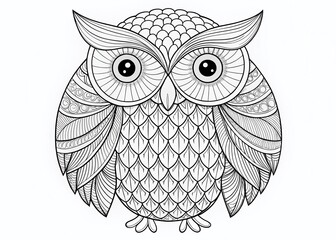 Fototapeta premium Simple Black and White Owl Illustration Coloring Page - Nature Wildlife Bird Animal