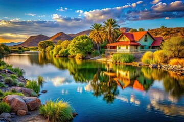 Obraz premium Namibia Otjiseru Riverbank Architectural Photography, African Landscape, River Front, Nature, Architecture