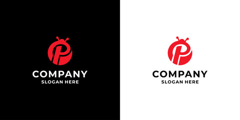 P Letter Insect Pest Control Logo Design Template. Vector Illustration.