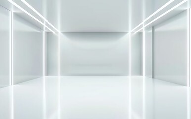 Obraz premium Minimalist White Room with Bright Neon Lights Creating a Modern and Futuristic Atmosphere