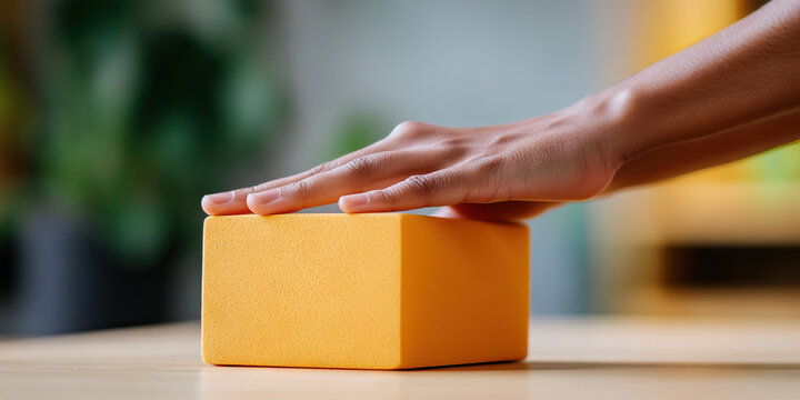 Hand on Orange Foam Block