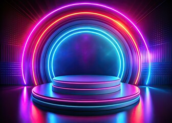 Neon Stage Circular Podium Product Display AI Photo