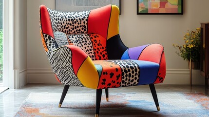 Vibrant upholstered accent chair modern living room furniture design cozy environment artistic viewpoint bold aesthetics
