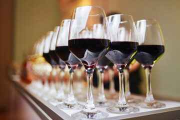 Elegant Wine Glasses with Wine on a Table