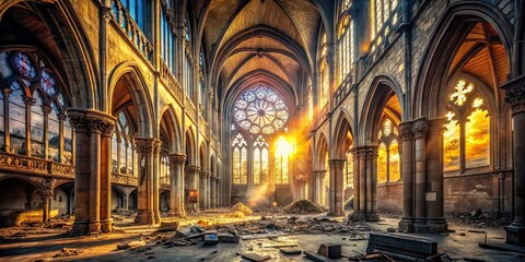 Fototapeta premium Notre Dame Paris Urban Exploration AI Photo, Abandoned Cathedral, Cityscape, History