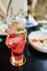 Refreshing watermelon lemonade with mint and ice